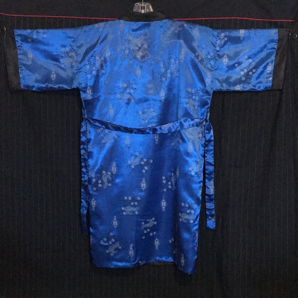 Reversible Satin Kimono Royal Blue/Black With Embroidered Dragon Youth Size M - Picture 2 of 10